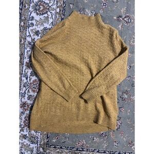 Fat Face Mustard Yellow Cable Knit Fishermancore Mockneck Sweater, size 12